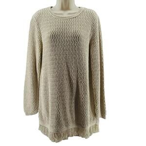 J.Jill Oatmeal Fringe Sweater Tunic Womens Large Causal